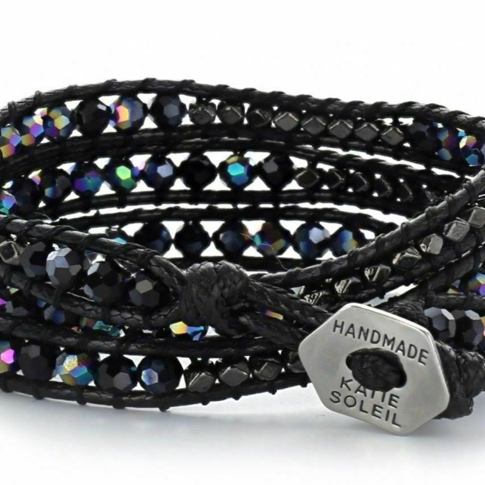 New Black Katie Soleil 3 Triple Wrap AB Peacock Bracelet